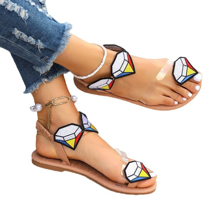 Damen modische Riemchensandalen mit kreativen Schmuckdetails R&B