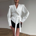 Damen Couture Blazer mit elegantem Kragen und Taillengürtel R&B