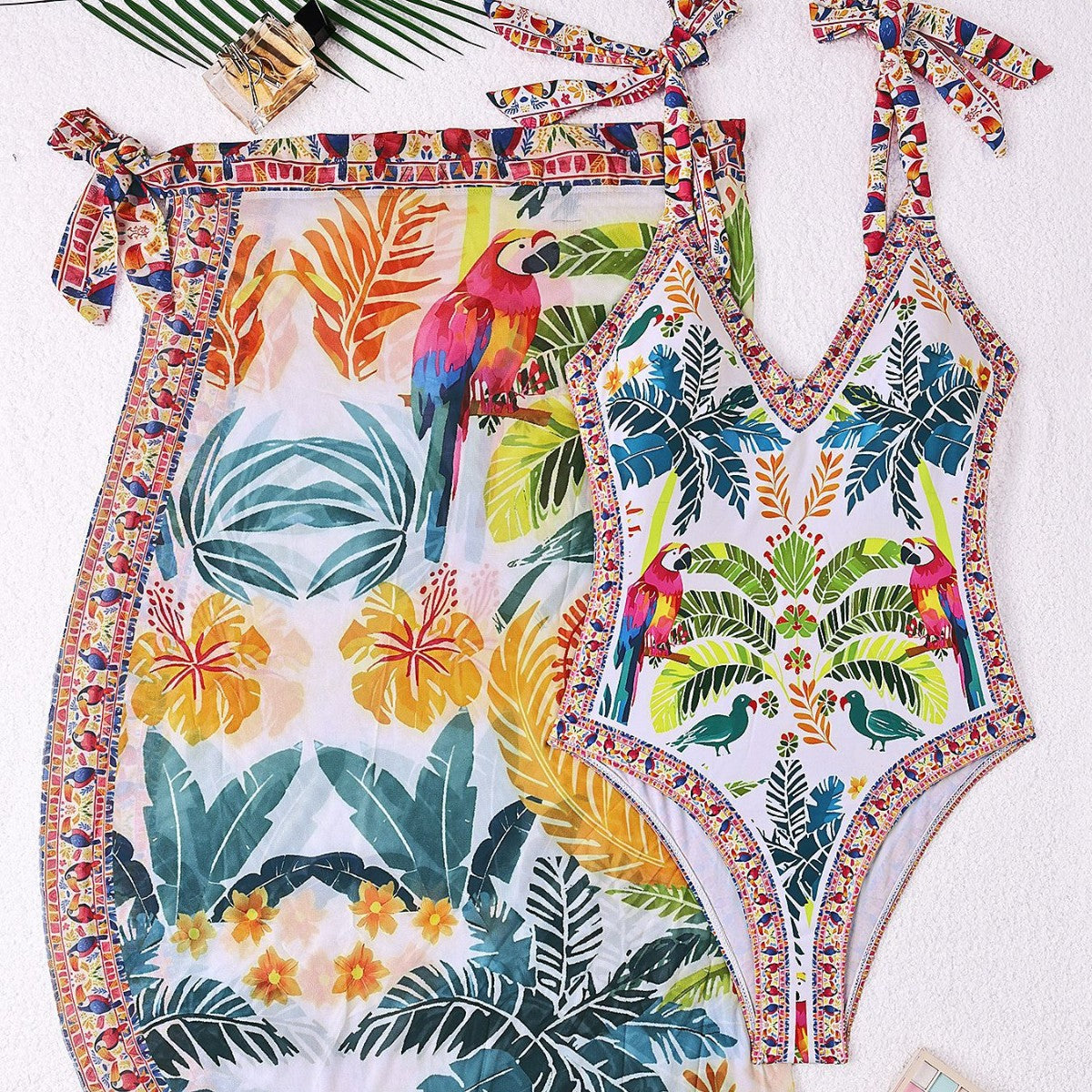 Damen Schwimmkleid mit floralem Design und Überwurf