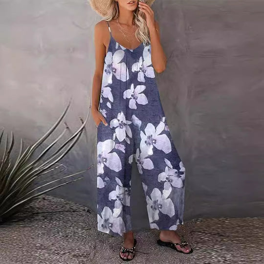 Damen Luftiger Sommeroverall mit breiten Beinen und praktischen Taschen R&B
