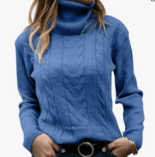 Damen Strickpullover mit Stehkragen und Zopfmuster R&B
