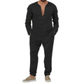 Herren lässiges Leinen-Outfit mit tiefem V-Ausschnitt und elastischem Bund R&B