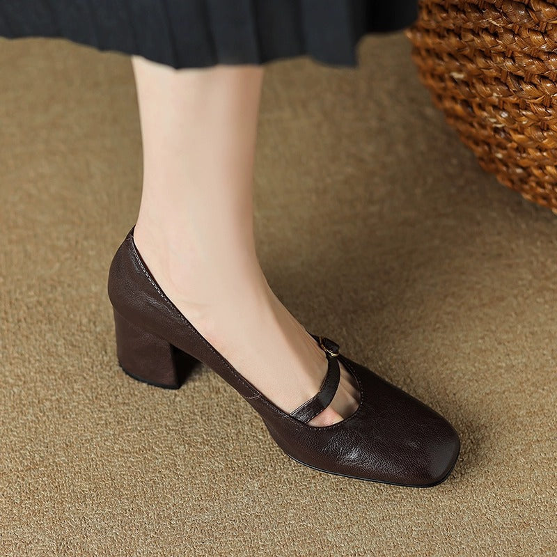 Damen Ballerina-Pumps mit dekorativem Riemchen und komfortablem Blockabsatz R&B