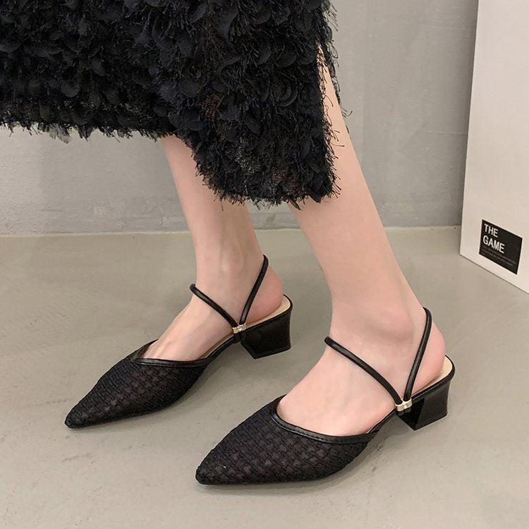 Damen elegante Sling-Pumps mit transparentem Mesh-Obermaterial und komfortablem Blockabsatz R&B