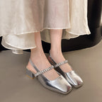 Damen Slingback-Pumps mit modischem Kettenriemen und detaillierter Blockabsatz EB