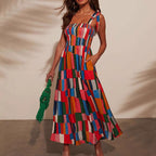 Damen Maxi-Kleid mit buntem Mosaik-Design R&B