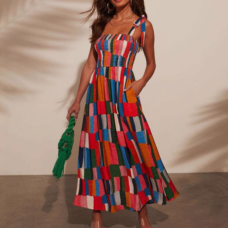 Damen Maxi-Kleid mit buntem Mosaik-Design R&B