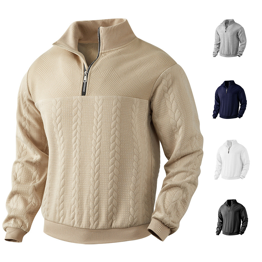 Herren Sweatshirt mit halbhohem Reißverschluss und strukturiertem Design R&B
