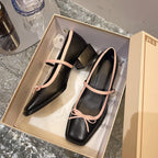 Damen elegante Ballerinas mit dekorativem Riemchen und modischem Blockabsatz R&B