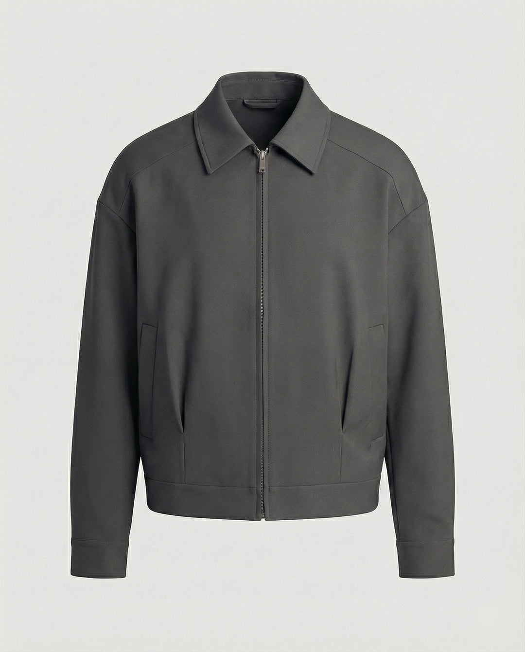 Herren minimalistische Bomberjacke mit Stehkragen, verdecktem Reißverschluss und elastischem Saum R&B