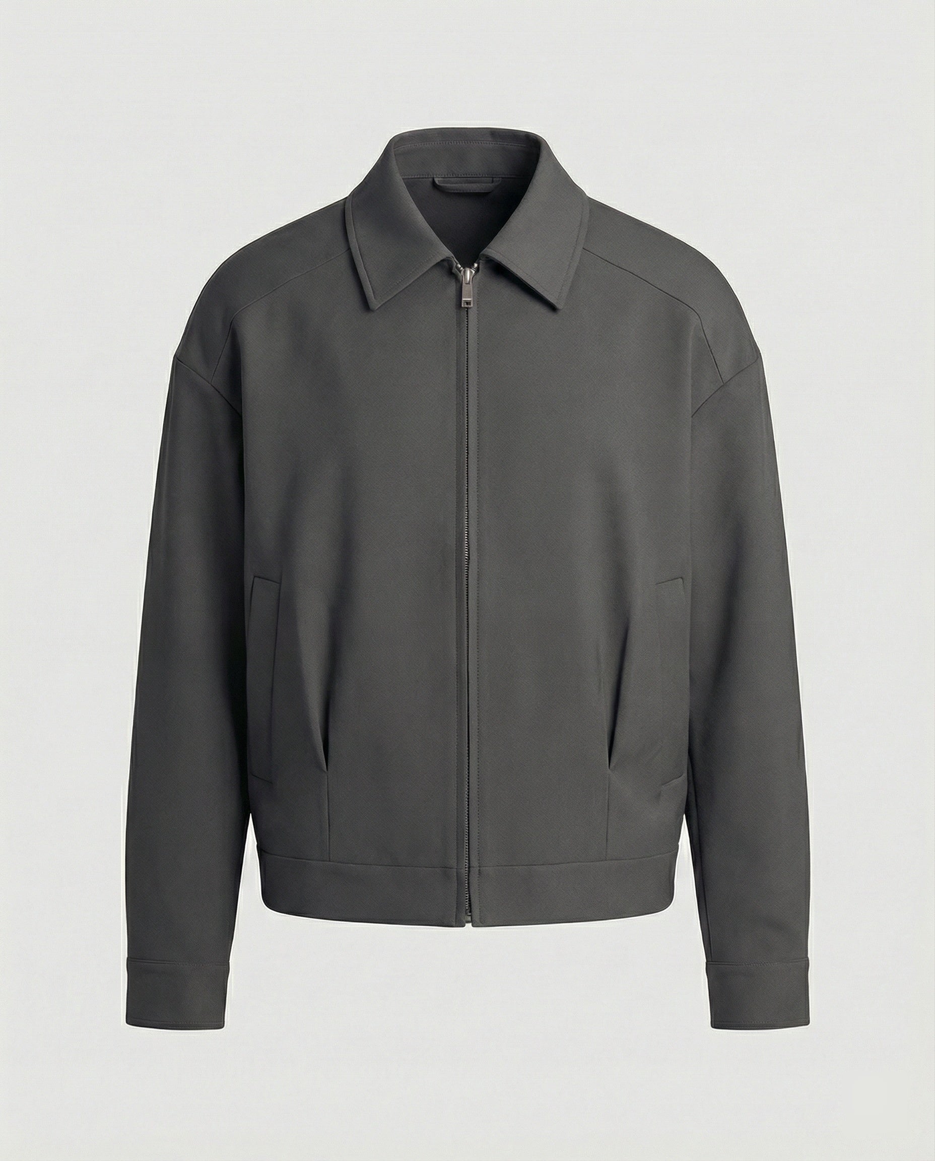 Herren minimalistische Bomberjacke mit Stehkragen, verdecktem Reißverschluss und elastischem Saum R&B