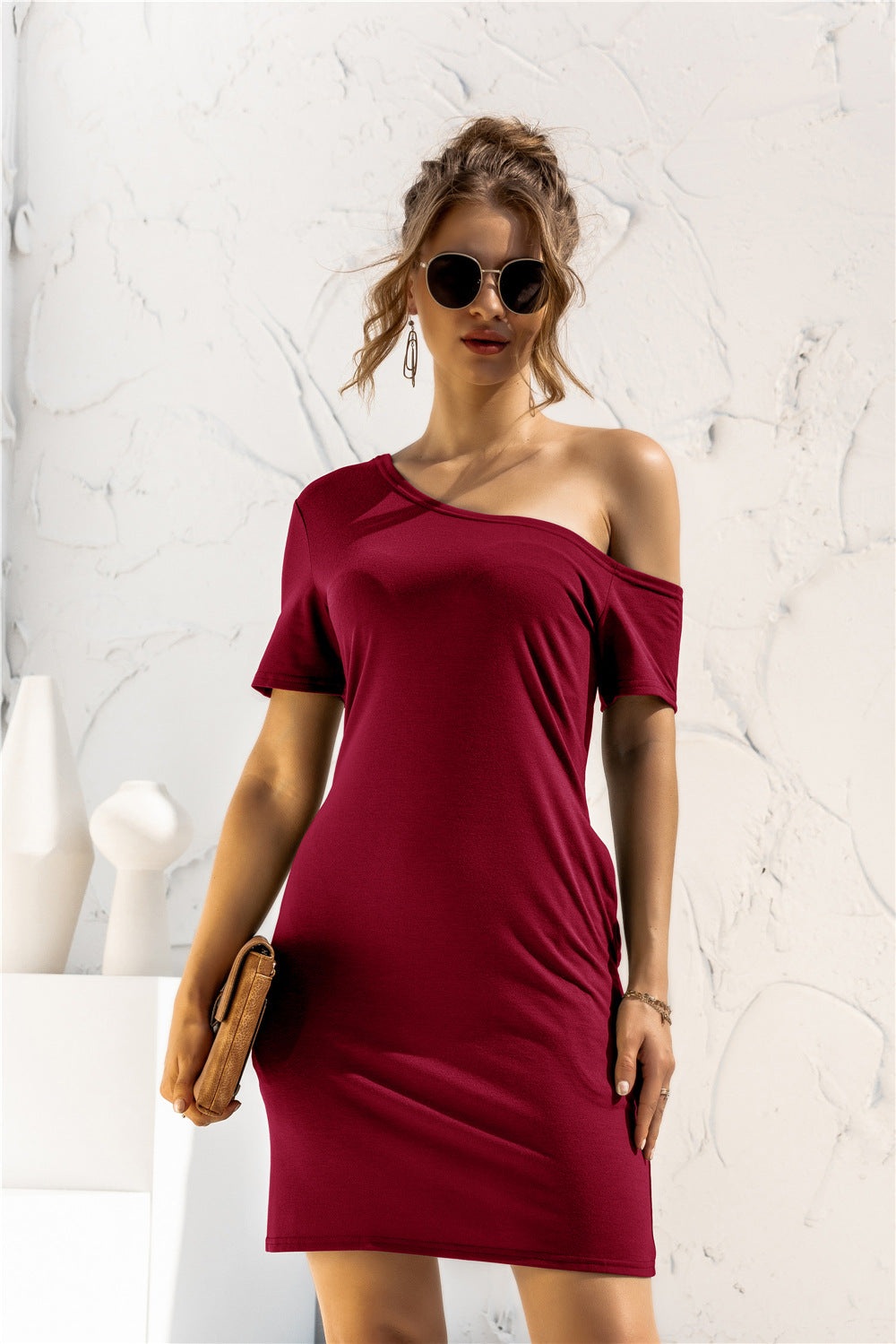 Damen Kleid mit asymmetrischem Ausschnitt und bequemen Schnitt R&B