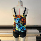 Damen Tankini mit modischem Blumenmuster und regulierbaren Trägern R&B