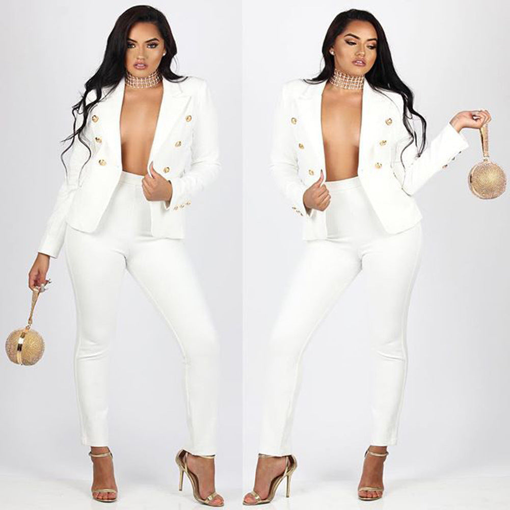 Damen elegantes Blazer-Outfit mit figurbetonten Hosen R&B
