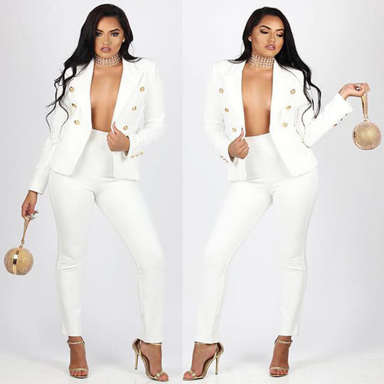 Damen elegantes Blazer-Outfit mit figurbetonten Hosen R&B