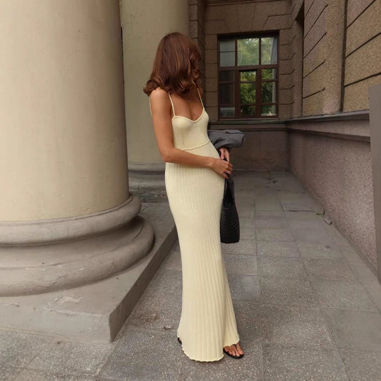 Damen Maxikleid mit feiner Rippenstruktur und elegantem Trägerdesign R&B