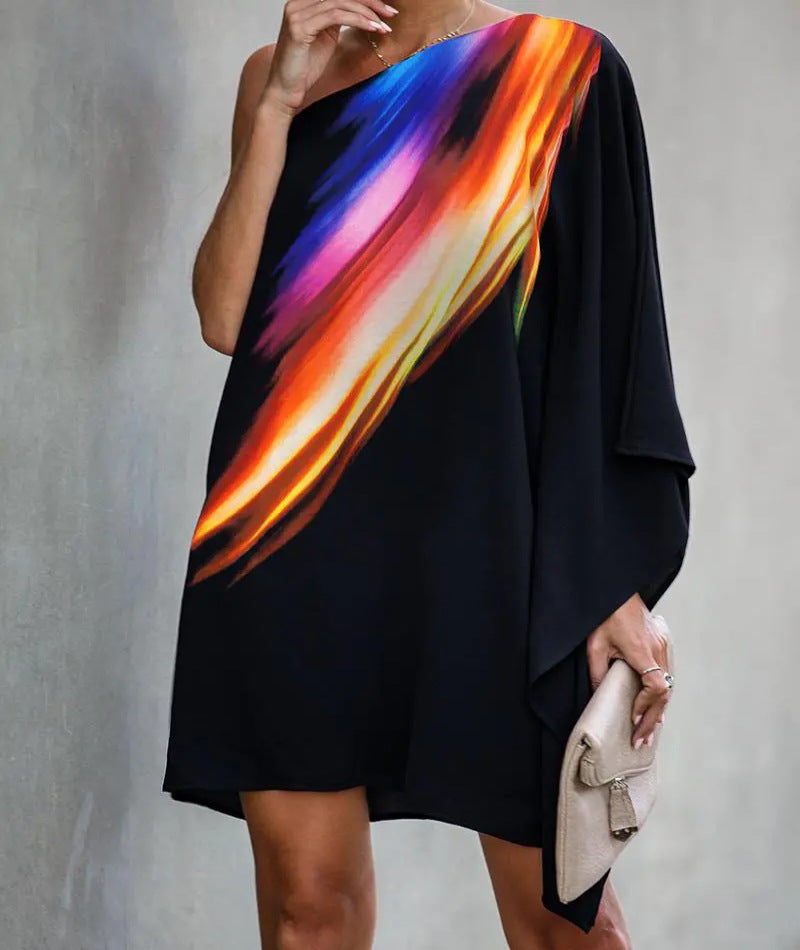 Damen asymmetrisches Mini-Kleid mit grafischem Aufdruck R&B
