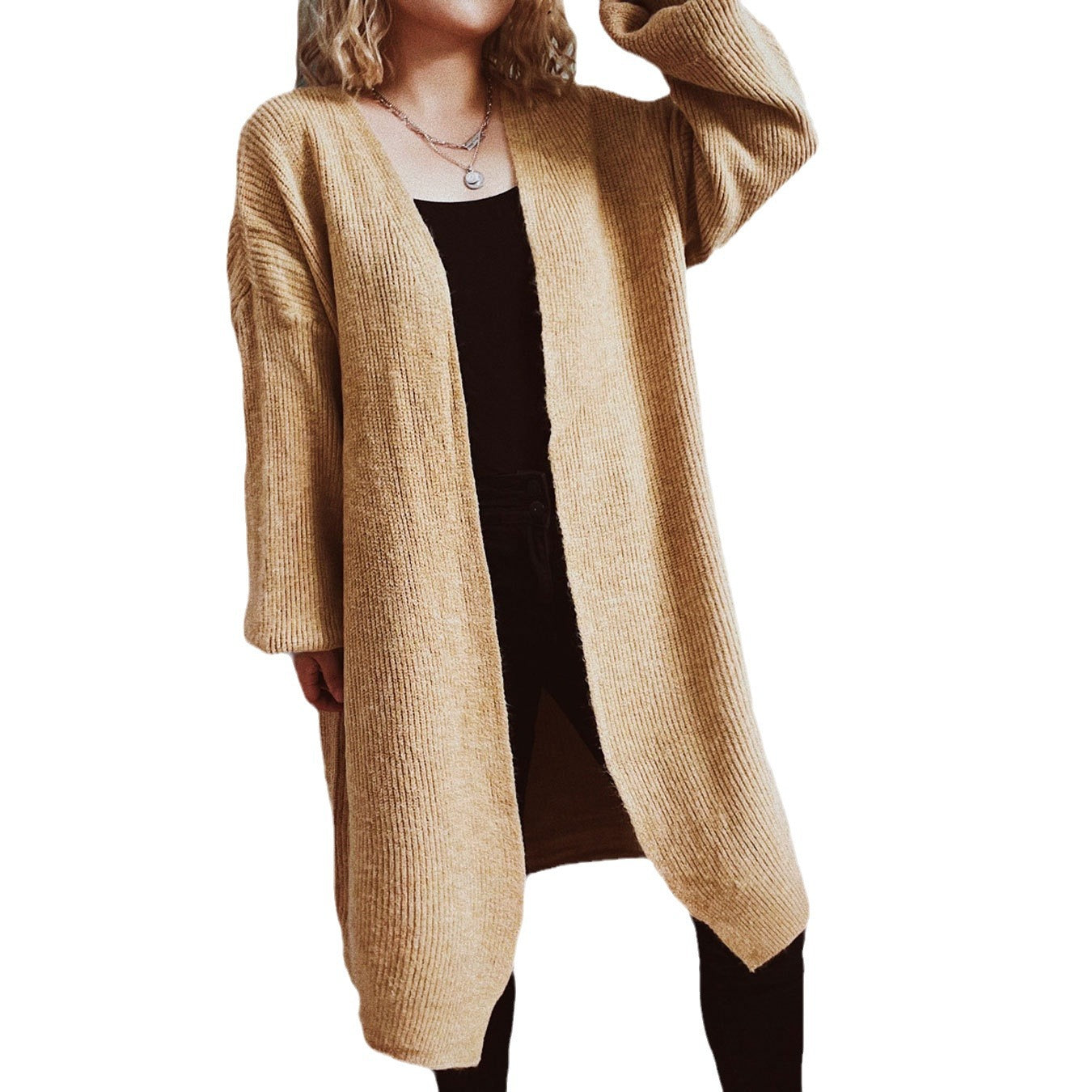 Damen lässiger Strickcardigan mit lässigen Oversize-Ärmeln und offenem Schnitt R&B