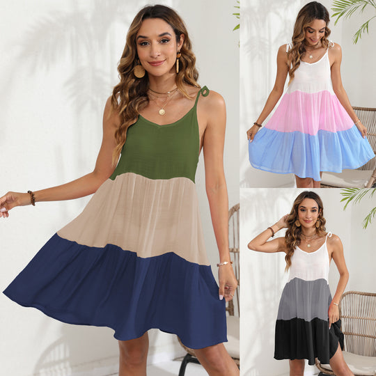 Damen luftiges Sommerkleid mit tiefem V-Ausschnitt und fröhlichem Farbverlauf R&B