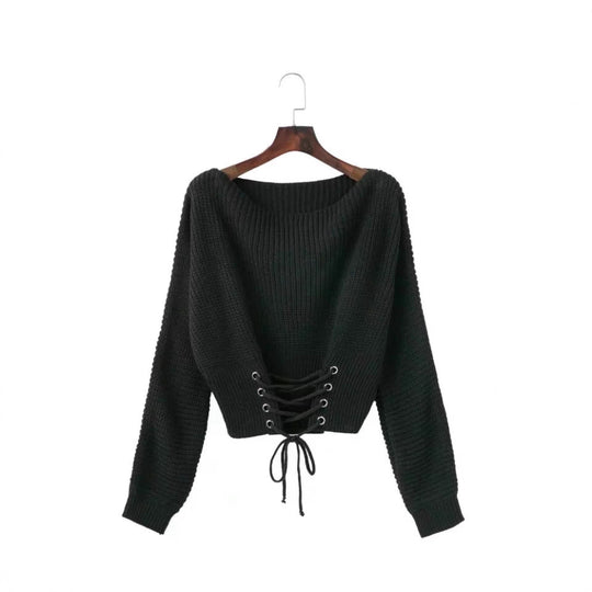 Damen modischer Strickpullover mit tiefem Rückendetail und lässiger Passform R&B