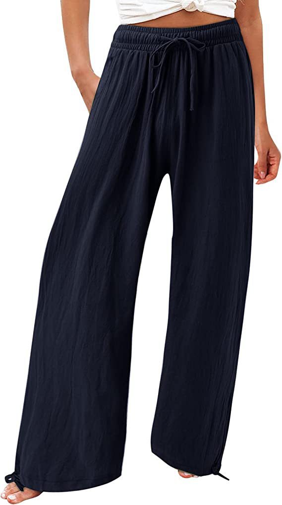 Damen lässige weit geschnittene Sommerhose mit elastischem Bund und praktischen Seitentaschen R&B