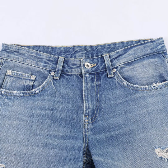 Damen Flared Jeans mit Destroyed-Effekten und Fransenabschlüssen R&B