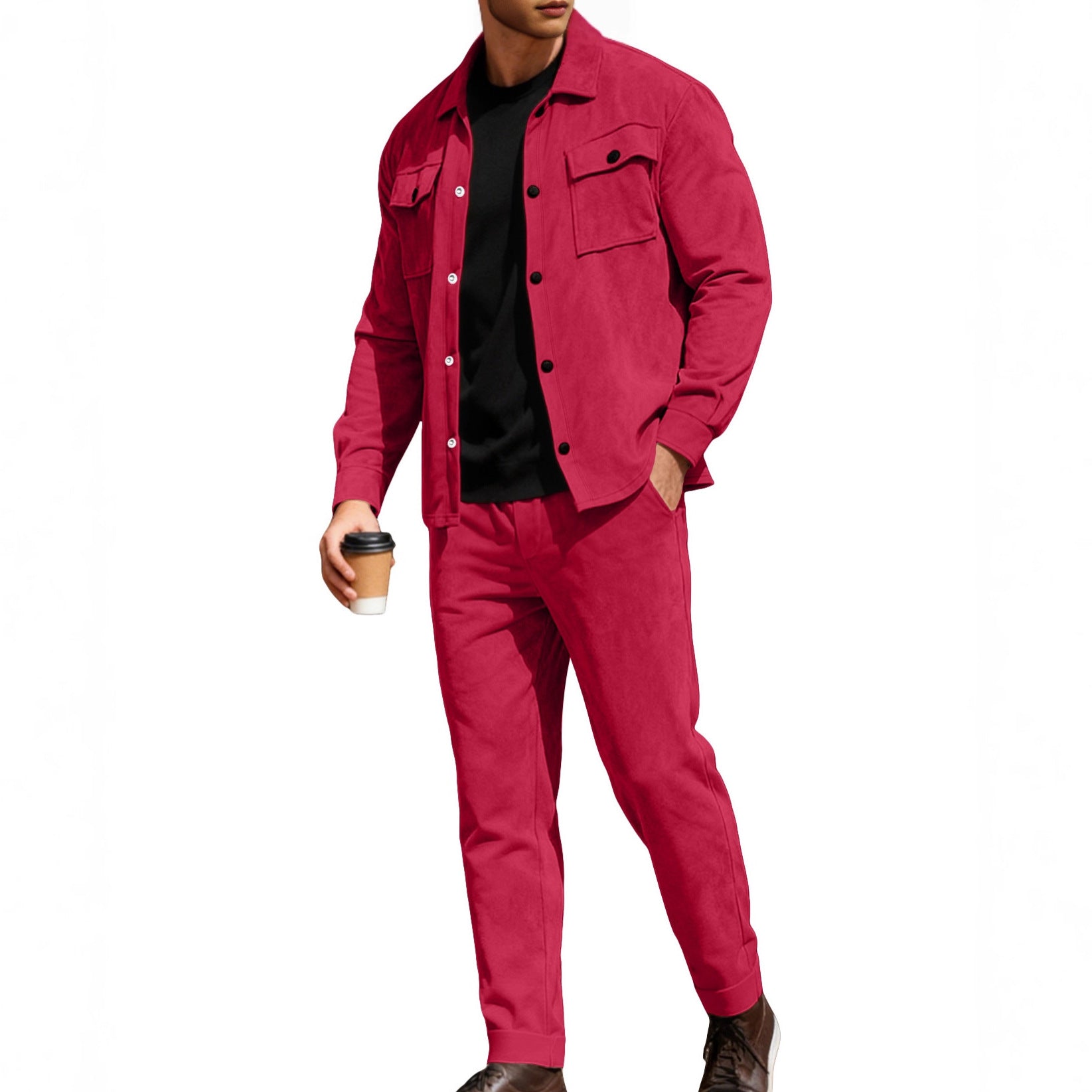 Herren nan Shirtjacke mit Pattentaschen und gerade geschnittene Chinohose R&B
