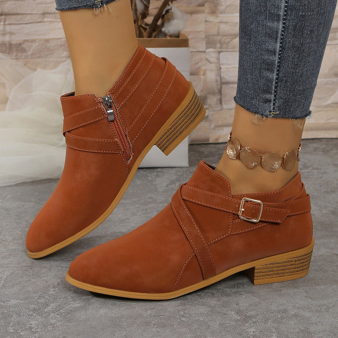 Damen elegante Stiefeletten mit dekorativem Riemen und präziser Schnürung R&B