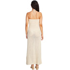 Damen gehäkeltes Maxikleid mit tiefem V-Ausschnitt und seitlichem Cut-Out R&B
