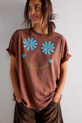 Damen lässiges T-Shirt mit floralem Smiley-Druck und Oversized-Schnitt R&B