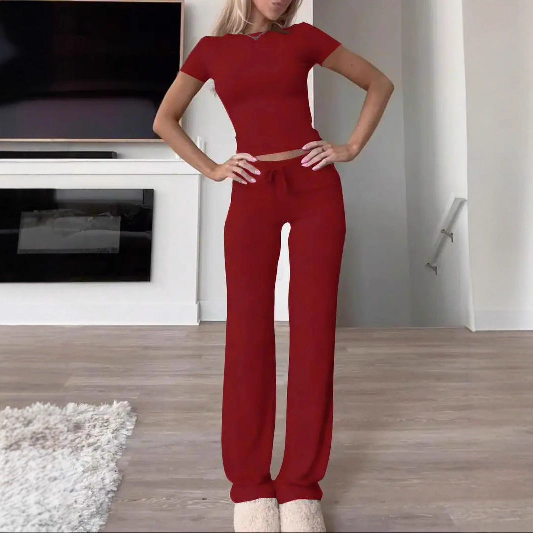 Damen lässiges Lounge-Set mit figurbetontem Oberteil und bequemer Hose R&B