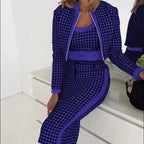 Damen Stilvolles Blazer-Kleid-Set mit grafischem Muster und tailliertem Schnitt R&B