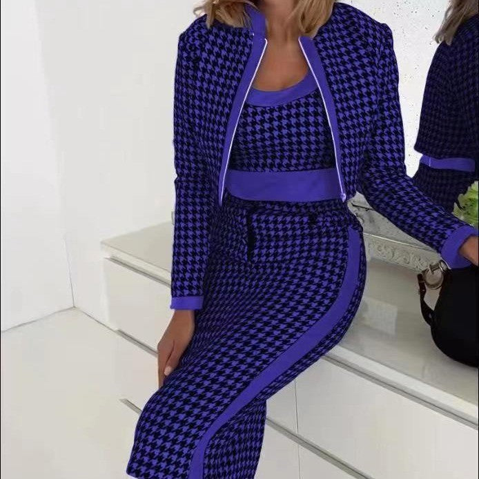 Damen Stilvolles Blazer-Kleid-Set mit grafischem Muster und tailliertem Schnitt R&B