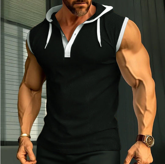 Herren ärmelloses Polo-Shirt mit stylishem Kapuzenkragen R&B
