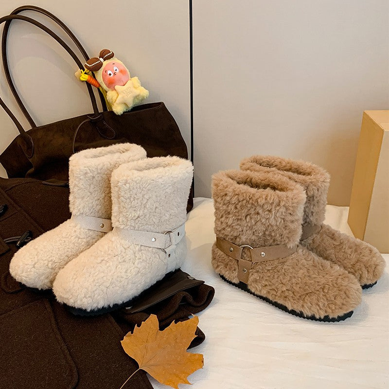 Damen Gemütliche Kuschelboots mit weichem Innenfutter und modischem Riemen R&B
