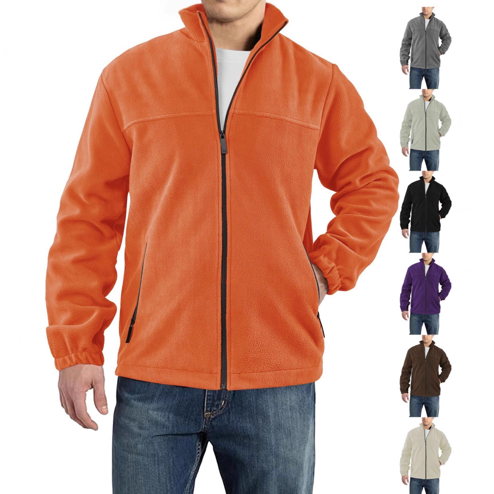 Herren nan warme Fleecejacke mit Reißverschluss, Stehkragen und Reißverschlusstaschen R&B