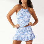 Damen Badeanzug mit floralem Rock und verstellbarem Halter R&B