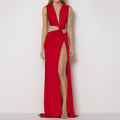 Damen Elegantes Cut-Out Maxikleid mit raffinierten Drapierungen und hohem Schlitz R&B