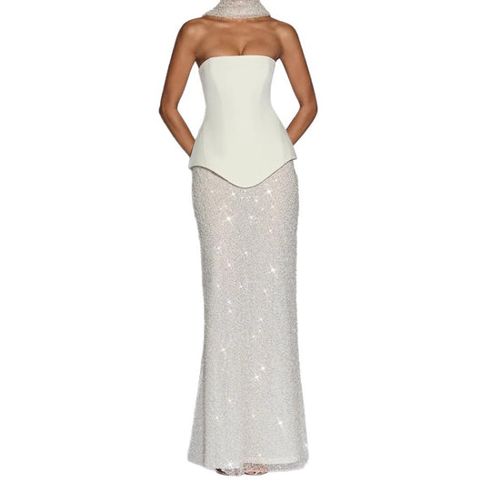 Damen Elegantes Abendkleid mit schimmerndem Oberteil und figurbetontem Rock R&B