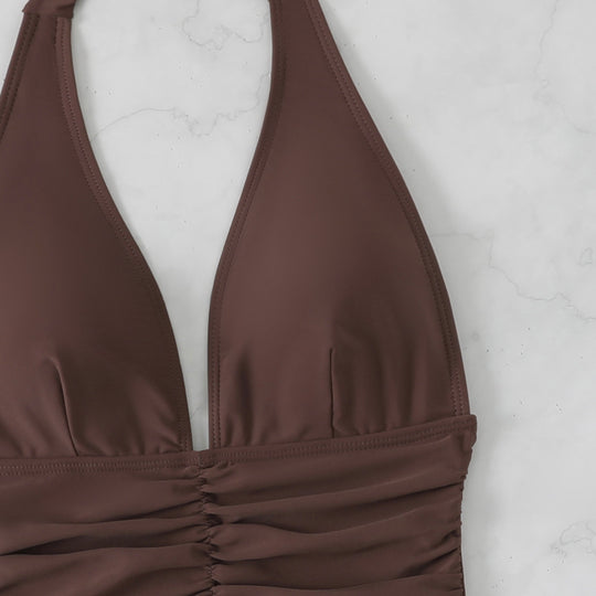 Damen Hoch geschnittener Badeanzug mit elegantem V-Ausschnitt und verspieltem Rüschendetail R&B