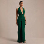 Damen Elegantes Abendkleid mit tiefem V-Ausschnitt und fließendem Schnitt R&B