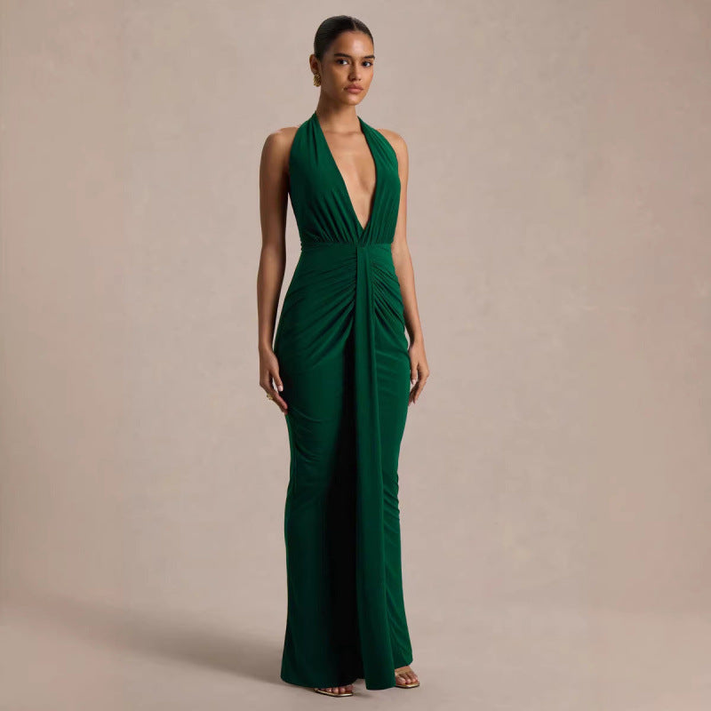Damen Elegantes Abendkleid mit tiefem V-Ausschnitt und fließendem Schnitt R&B