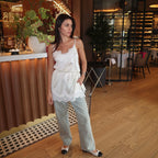 Damen verspieltes Satin-Top mit Spitzenverzierung R&B