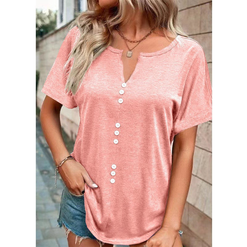 Damen T-Shirt mit Knopfleiste und lässigem Schnitt R&B