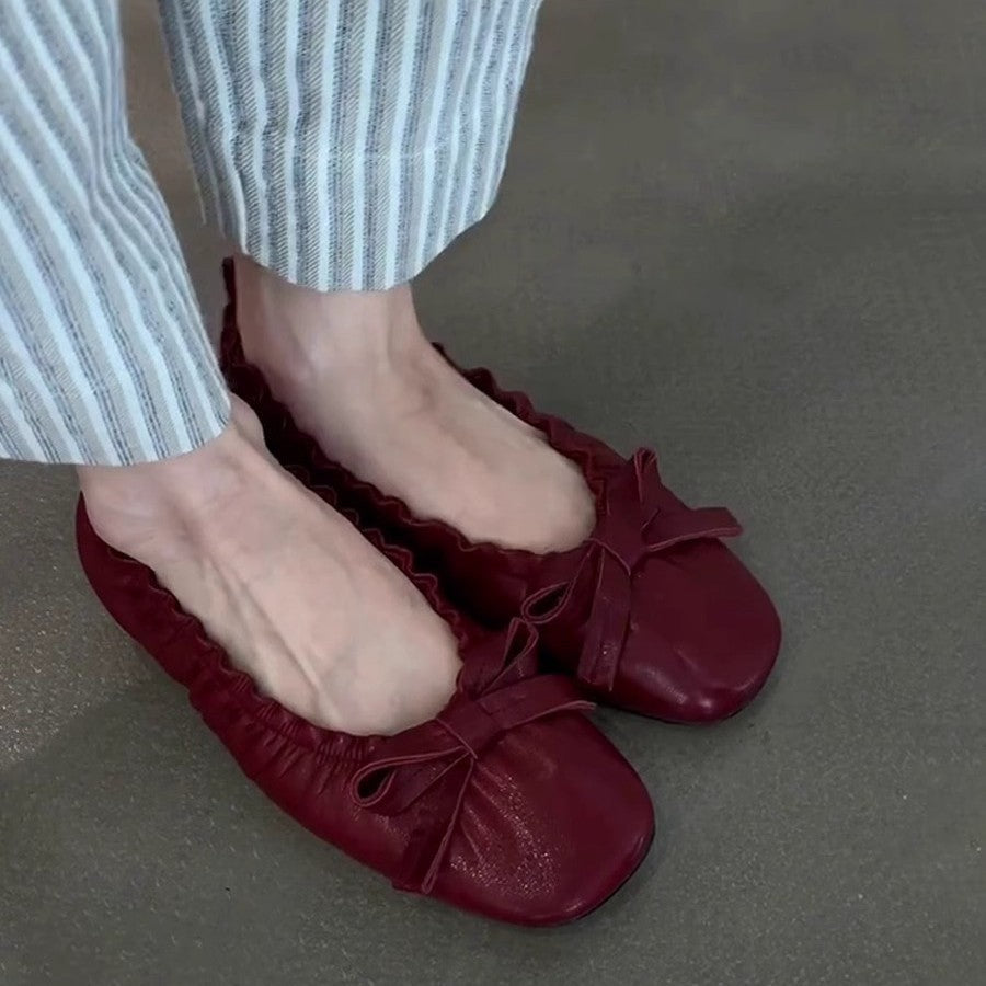Damen Ballerina-Schuhe mit gerafftem Design und verspieltem Schleifendetail