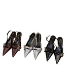 Damen Slingback-Pumps mit schimmerndem Obermaterial und modischen Dekoren R&B