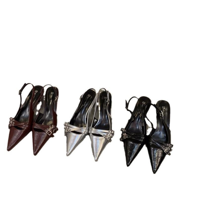 Damen Slingback-Pumps mit schimmerndem Obermaterial und modischen Dekoren R&B