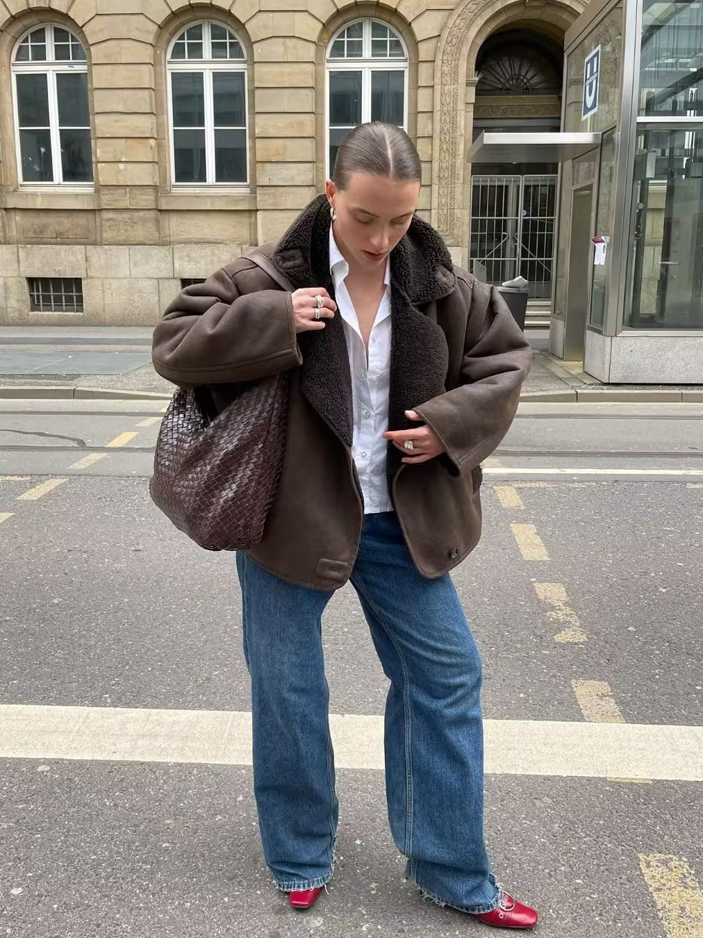 Damen Oversized-Baumwolljacke mit gefüttertem Kragen R&B