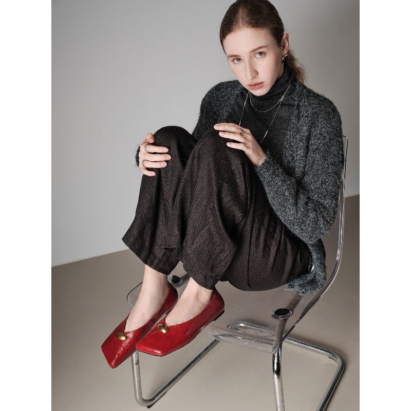 Damen elegante Ballerinas mit spitzem Zehenbereich und dekorativem Riemchen