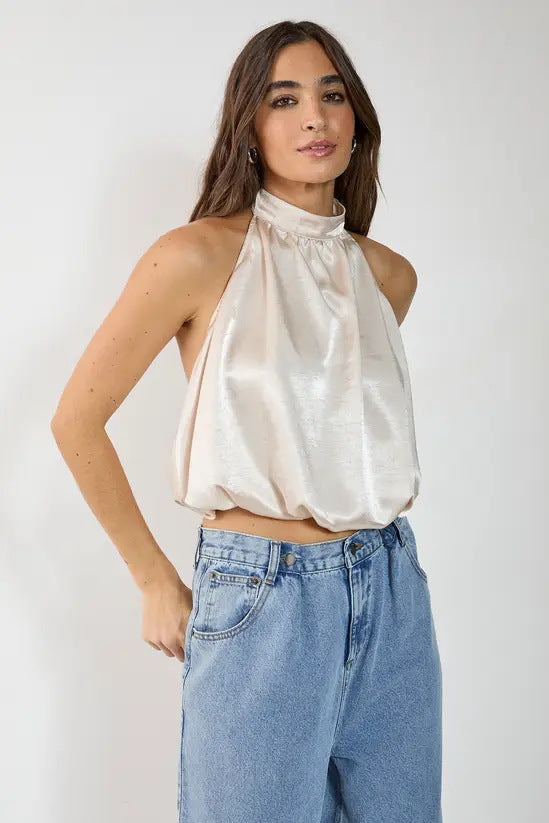 Damen Satin-Haltertop mit gerafftem Ausschnitt R&B